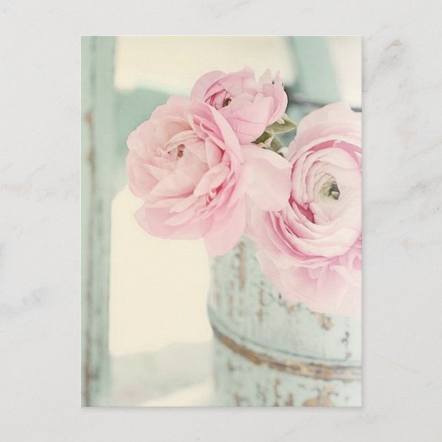 Carte Postale Shabby Chic Pitcher de Fleurs Roses (Devant)