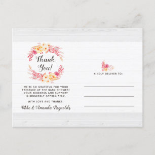 Carte Postale Shabby Chic Rustique Baby shower Floral Merci