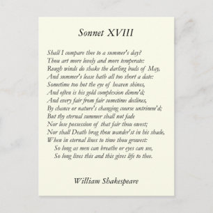 Carte Postale Shakespeare Sonnet # 18