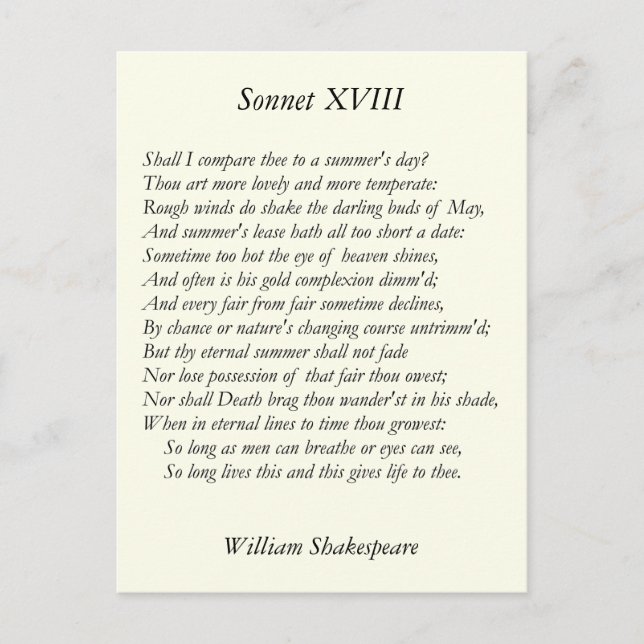 Carte Postale Shakespeare Sonnet # 18 (Devant)