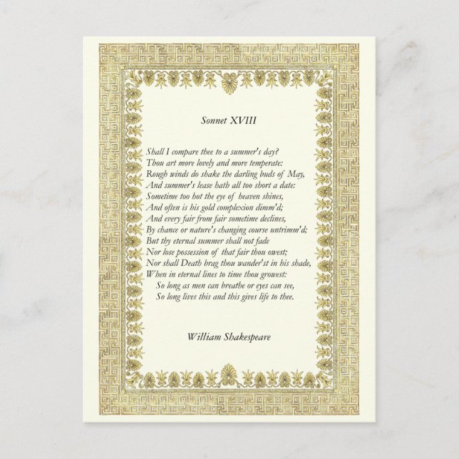 Carte Postale Shakespeare Sonnet # 18 (Devant)