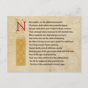 Carte Postale Shakespeare Sonnet 55 (LV) sur Parchemin