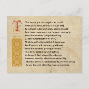 Carte Postale Shakespeare Sonnet 73(LXXIII) sur Parchemin