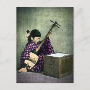 Carte Postale Shamisen, musicienne japonaise Vintage