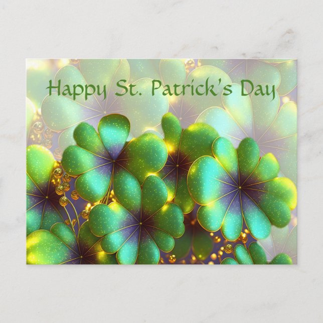 Carte Postale Shamrock aux accents dorés, Saint Patrick's Day (Devant)