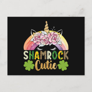 Carte Postale Shamrock Cutie Unicorn Rainbow Jour de la Saint Pa