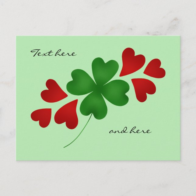 Carte Postale Shamrock et coeurs vert pâle (Devant)