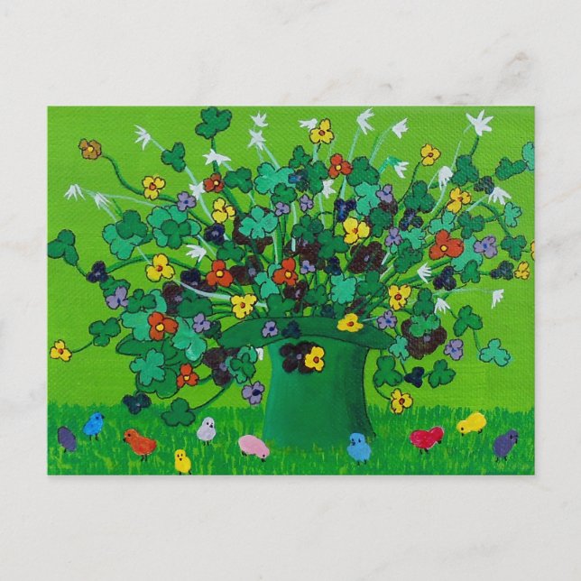 Carte Postale Shamrock, Fleurs et Bébés (Devant)