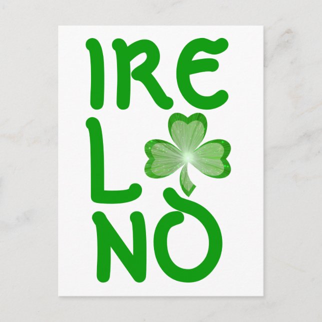 Carte postale shamrock "Irlande" verticale blanche (Devant)