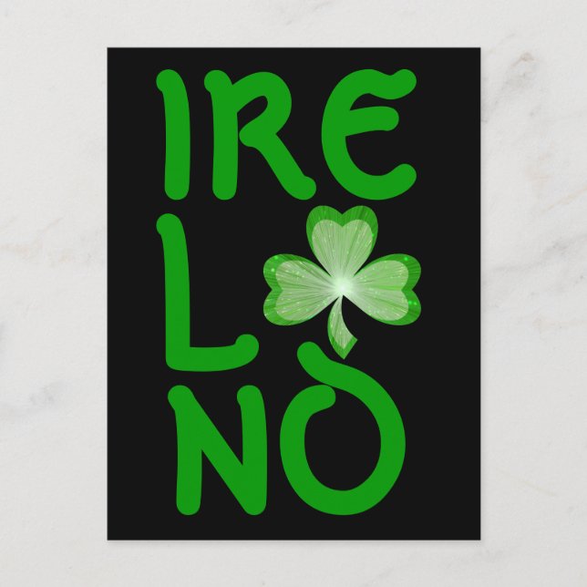 Carte postale shamrock "Irlande" verticale noir (Devant)