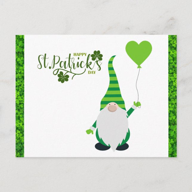 Carte Postale Shamrock mignon Jour de la Saint Patrick Gnome (Devant)