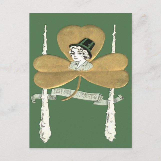 Carte Postale Shamrock or fille mignonne Shillelagh (Devant)