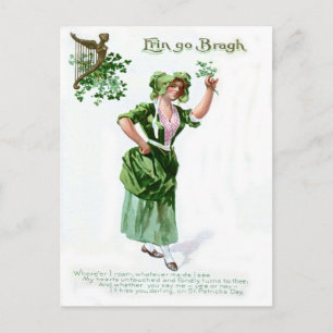 Carte Postale Shamrock vintage Maiden St Patrick's Day Card