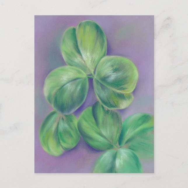 Carte Postale Shamrocks de Clover vert sur Purple Pastel Art (Devant)