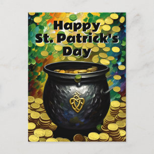 Carte Postale Shamrocks de la Saint Patrick et Pot d'or