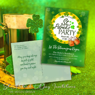 Carte Postale Shamrocks et bière St. Patrick's Day Invitation