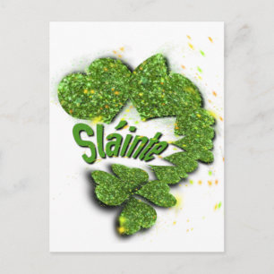 Carte Postale Shamrocks verts Coeurs étincelants Shainte