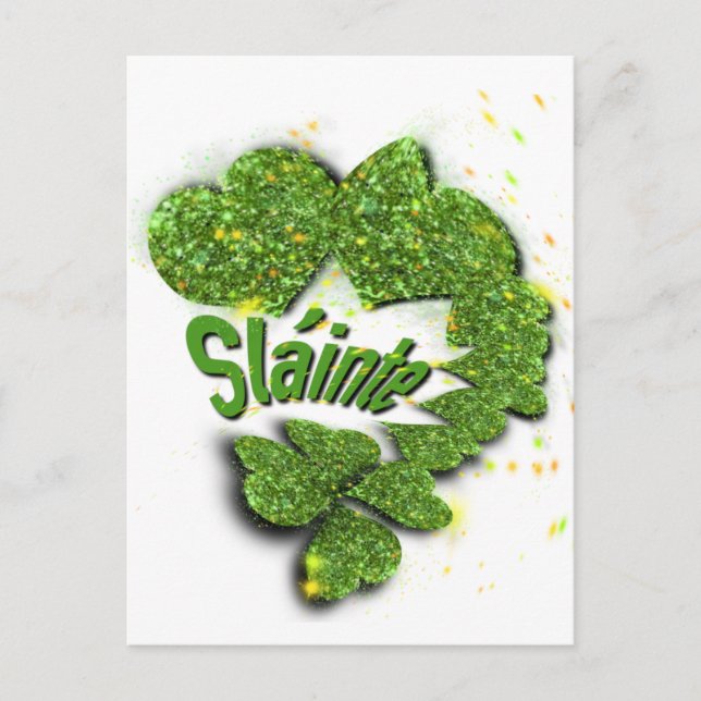 Carte Postale Shamrocks verts | Coeurs étincelants Shainte (Devant)