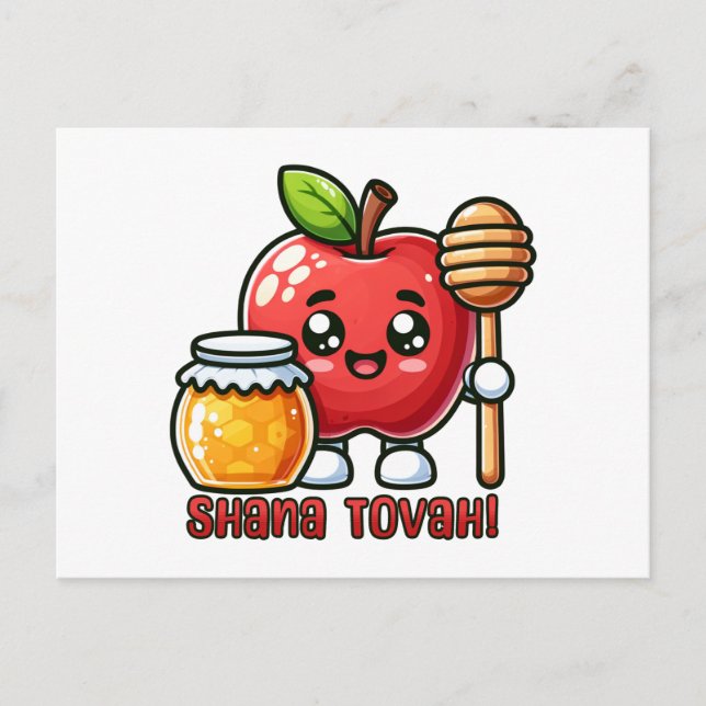 Carte Postale Shana Tova Kawaii Pomme et miel (Devant)