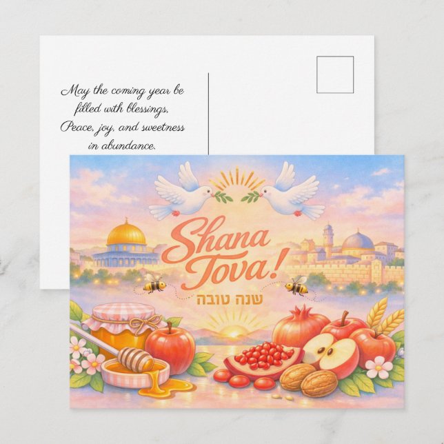 Carte Postale ✡️ Shana Tova Lever de soleil à Jérusalem (Devant / Derrière)