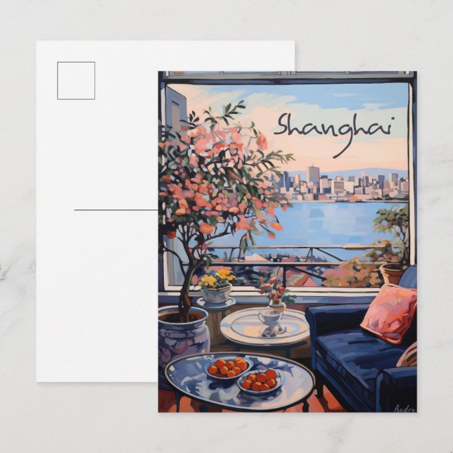 Carte Postale Shanghai China Travel City Art Painting Aesthetic (Devant / Derrière)