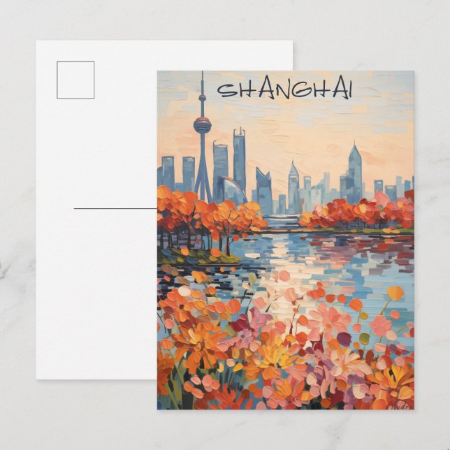 Carte Postale Shanghai China Travel City Painting Aesthetic (Devant / Derrière)