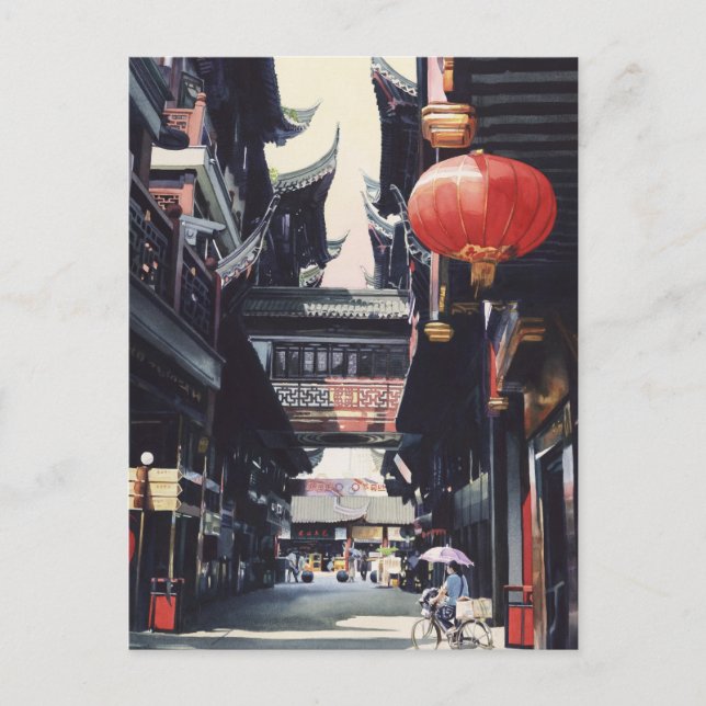 Carte Postale "Shanghai Market" Chine Aquarelle (Devant)