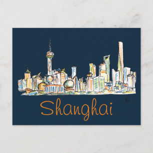 Carte Postale Shanghai Skyline Drawing