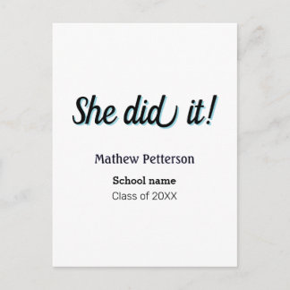 Carte Postale She did it simple black classy modern graduation
