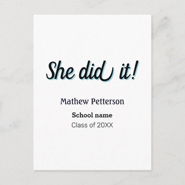 Carte Postale She did it simple black classy modern graduation (Devant)
