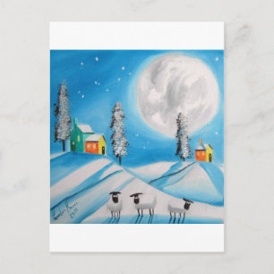 CARTE POSTALE SHEEP PLEINE LUNE FOLK ART