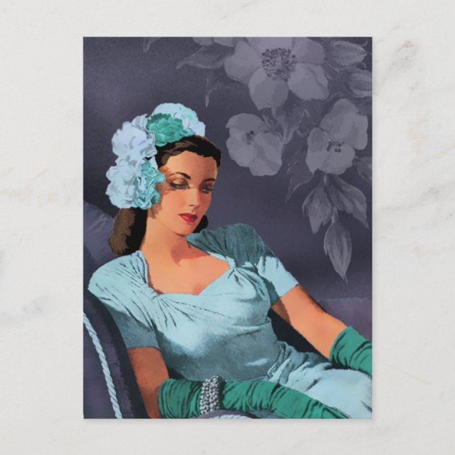 Carte Postale Sheila - 1940s Evening Wear in Turquoise and Blue (Devant)