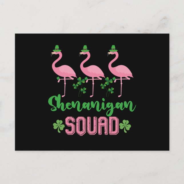 Carte Postale Shenanigan Squad Flamant rose Leprechaun St Patric (Devant)
