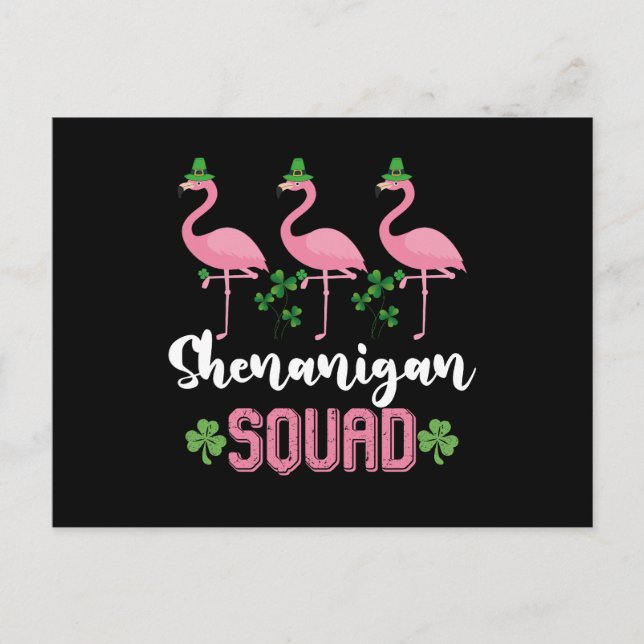 Carte Postale Shenanigan Squad Flamant rose Leprechaun St Patric (Devant)