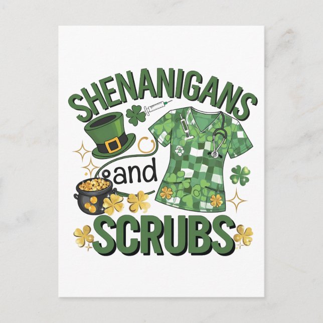 Carte Postale Shenanigans and Scrubs Funny Nursing St Patrick's (Devant)