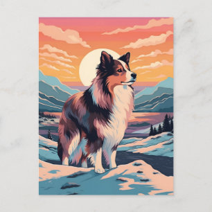 Carte Postale Shetland Sheepdog forêt de montagne d'hiver pendan