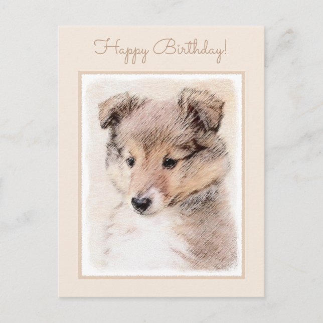 Carte Postale Shetland Sheepdog Puppy Peinture Chien original ar (Devant)