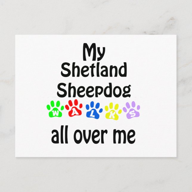 Carte Postale Shetland Sheepdog Walks Design (Devant)