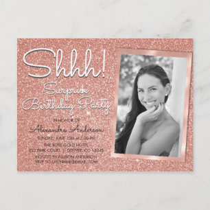 Carte Postale Shhh! Surprise Fête d'anniversaire Rose Gold Photo