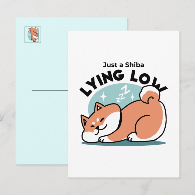 Carte Postale Shiba Inu Art : Juste un Shiba Lying Low (Devant / Derrière)