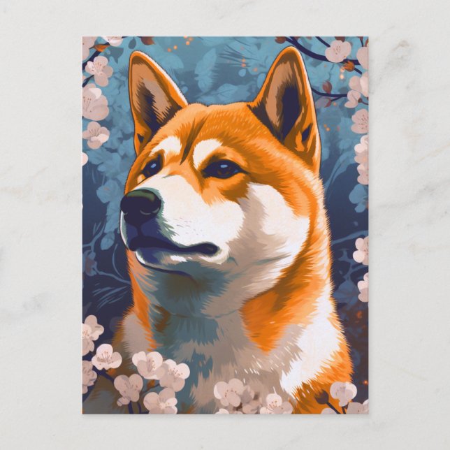 Carte Postale Shiba Inu Cherry Blossoms Chien Art (Devant)