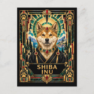 Carte Postale Shiba Inu, Chien Art Déco