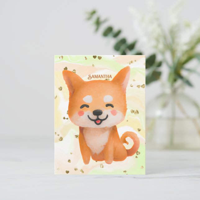 Carte Postale Shiba Inu souriant mignon (Debout devant)