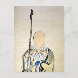 Carte Postale Shibata Zezhin Jurojin Vieux homme avec personnel