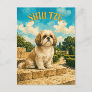 Carte Postale Shih Tzu, Art Chien à l'aquarelle Vintage