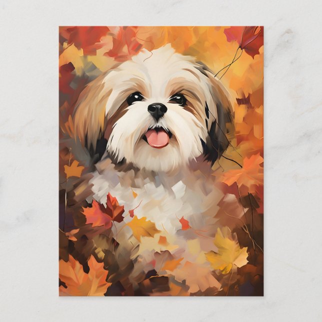 Carte Postale Shih Tzu automne Action de grâce  (Devant)
