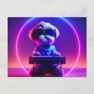 Carte Postale Shih Tzu Jouer Piano