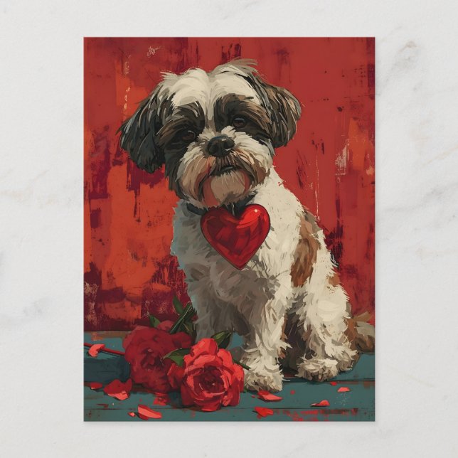 Carte Postale Shih tzu vintage Saint Valentin (Devant)