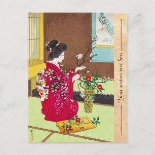Carte Postale Shiro Kasamatsu Ikebana japon fleurs scène dame