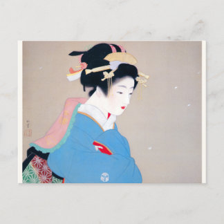 Carte Postale Shoen Uemura 上村松園 着物 女性 冬 雪 舞妓 芸者 日本画 美人画 浮世絵 青